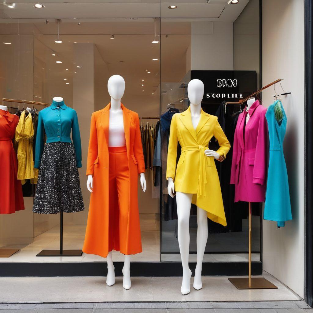 A stylishly dressed mannequin in front of a modern boutique window, showcasing vibrant, contemporary outfits that reflect current fashion trends. Include a diverse range of clothing styles and accessories displayed on hangers, along with fashion magazines scattered around for inspiration. Soft, natural lighting enhances the chic atmosphere, creating a welcoming vibe. super-realistic. vibrant colors. white background.